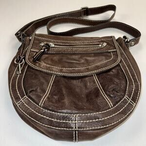 Fossil Pebbled Leather Crossbody Bag Rich Chocolate Brown Contrast Stitching